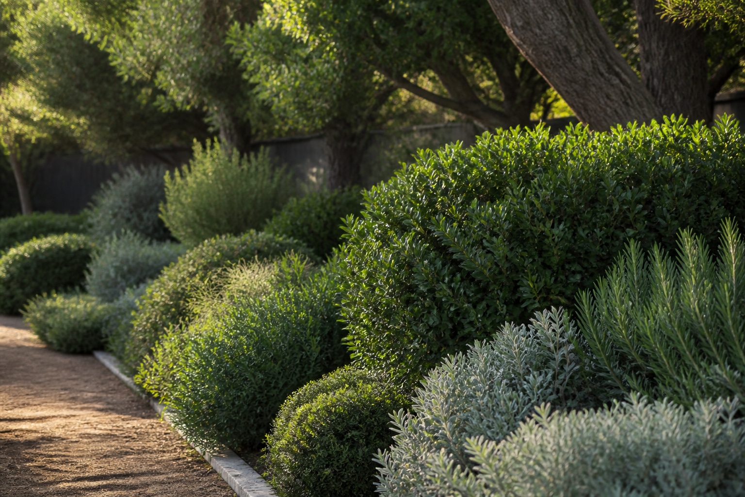 Representative layered landscape of shrubs and trees